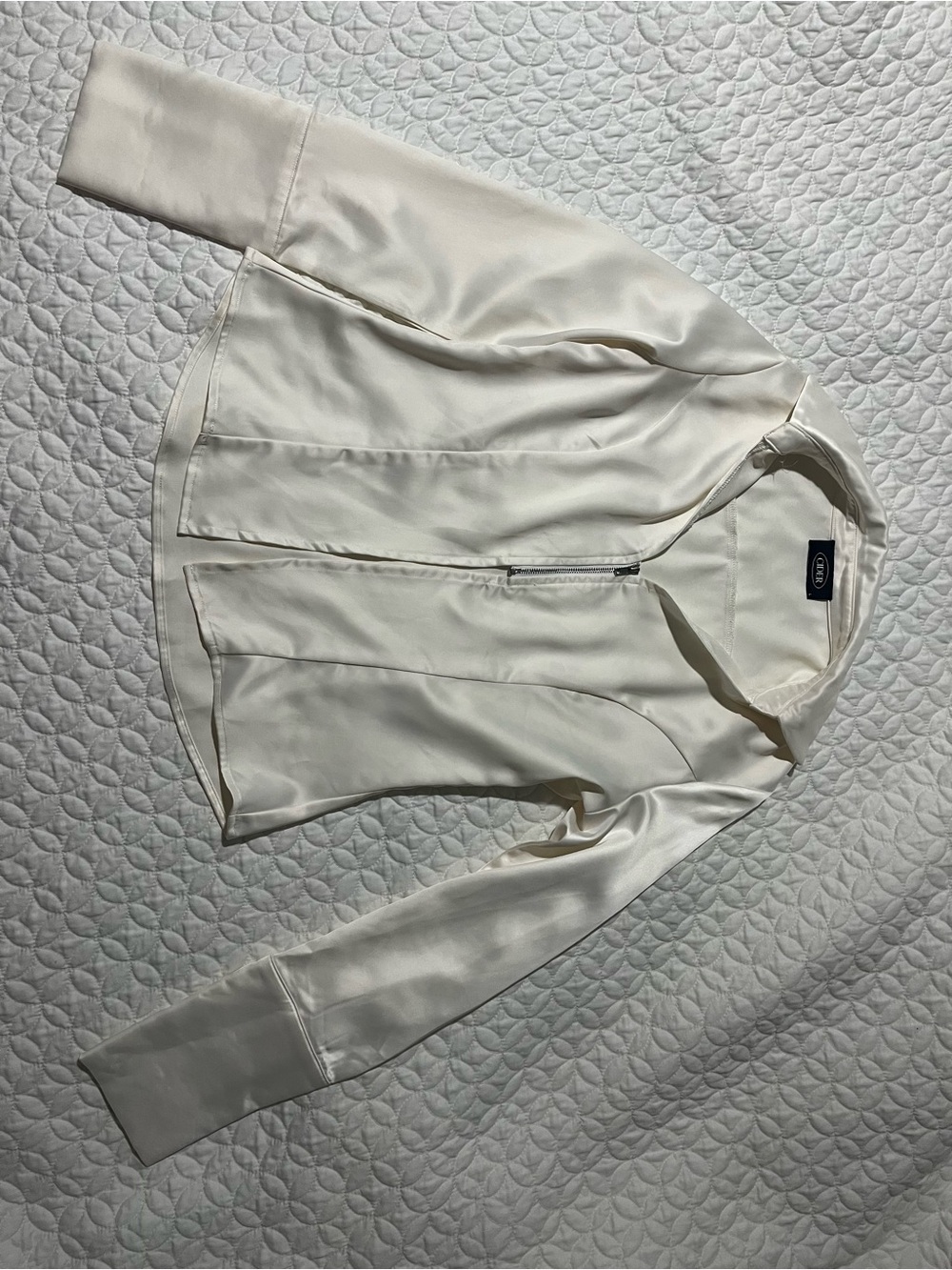 Cider Cream Zip-Front Satin top